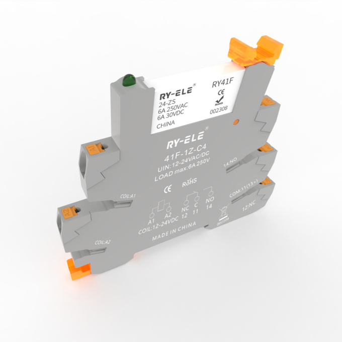 RY-ELE 41F-1Z-C4-4 Miniature Push-In Wiring Original 6.22mm Thickness Coil 230VAC PLC Relay Socket for Auto and Protective Use