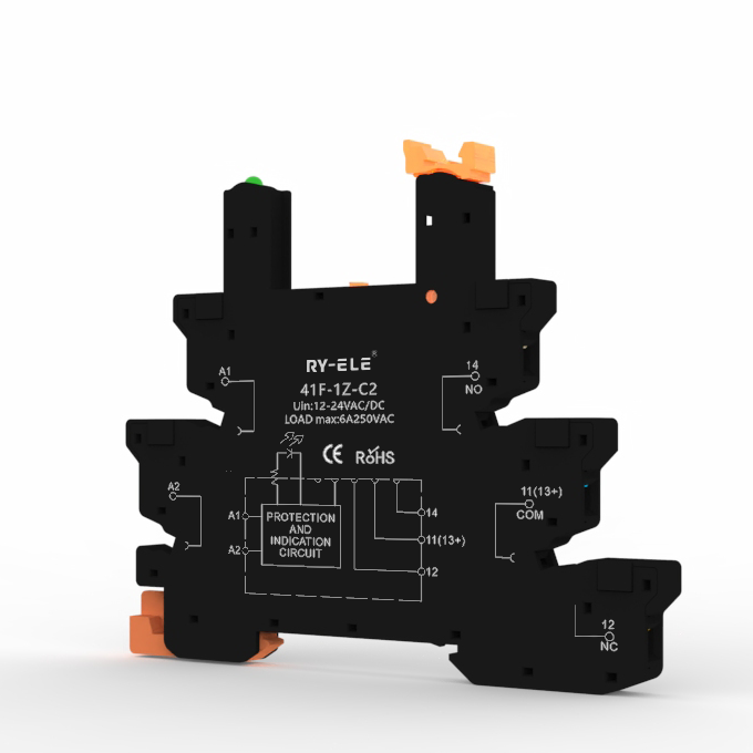 RY-ELE 41F-1Z-C4-4 Miniature Push-In Wiring Original 6.22mm Thickness Coil 230VAC PLC Relay Socket for Auto and Protective Use