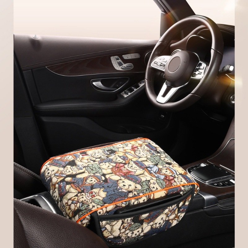 Universal New Car Armrest Storage Leather Bag Heightened Central Pillowcase Cup Holder Fabric Booster Pad Car Interiors