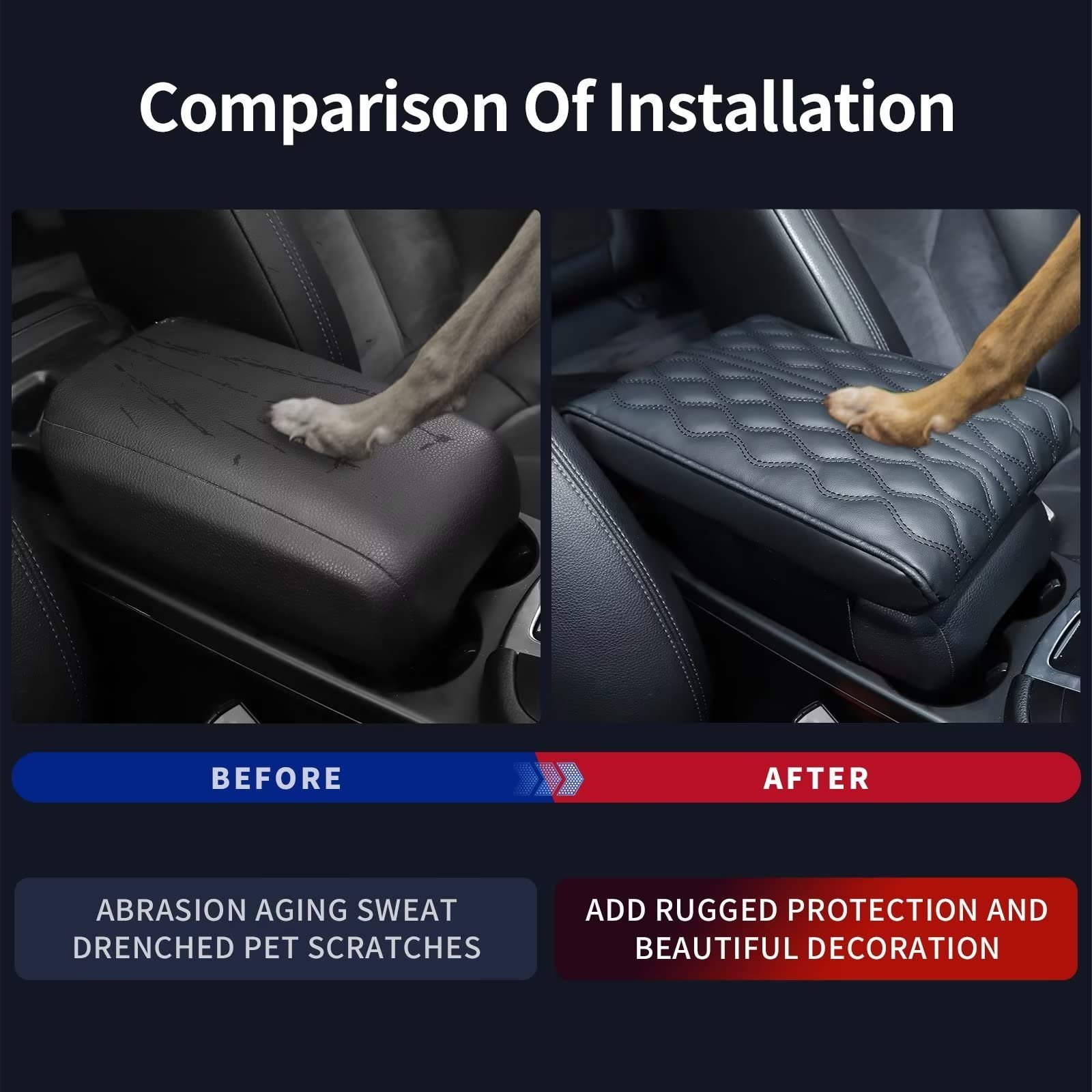 Leather Car Armrest Box Pad Waterproof Car Center Console Cover Pad Leather Auto Armrest Cover Universal Arm Rest Cushion Pads