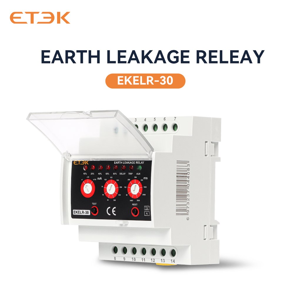 Relay EKELR-30 110/230VAC Type a Leakage Detection 30mA-30A, Earth Leakage Monitoring Relay (ELR) with Adjustable Trip Level