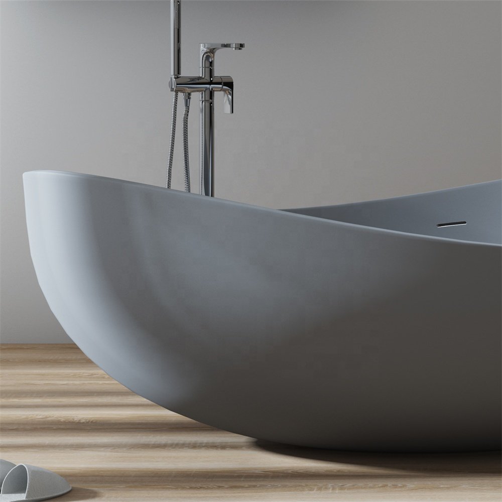 Modern White Artificial Resin Soaking Freestanding Bathtub Oval with Included Faucet Drainer for Outdoor Use