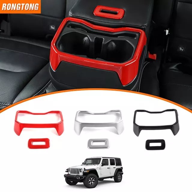 Car Accessories Carbon Fiber Rear Armrest Box Cup Holder Decorative Ring for Jeep Wrangler JL 2018+