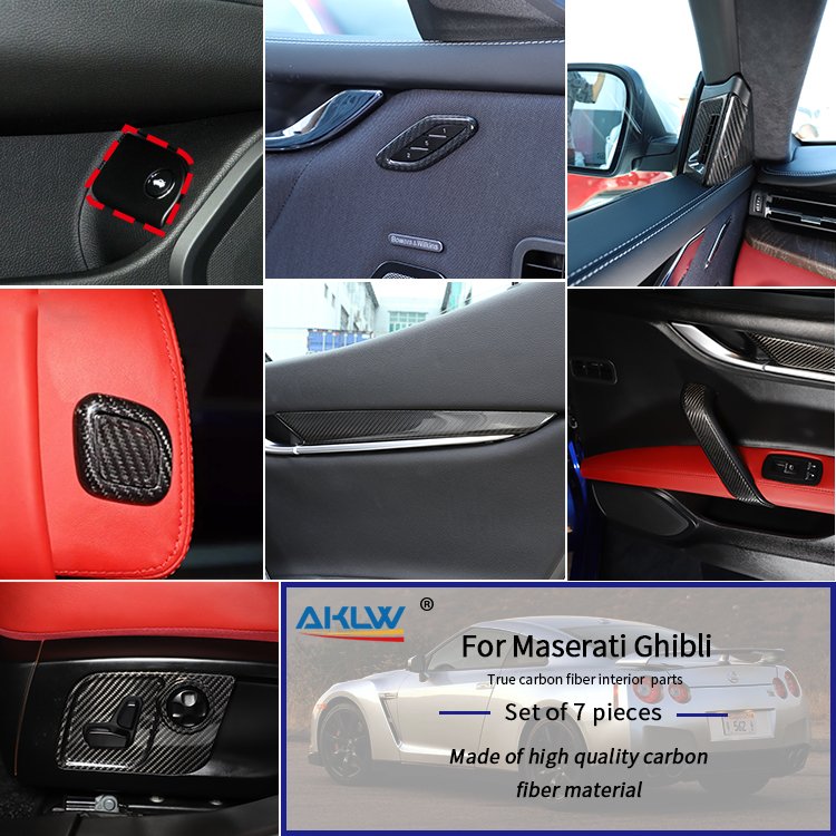Carbon Fiber Car Interior Accessories for Maserati Ghibli Seats Buttons Trim Frame Door Armrest Panel A-pillar Decorative Cover