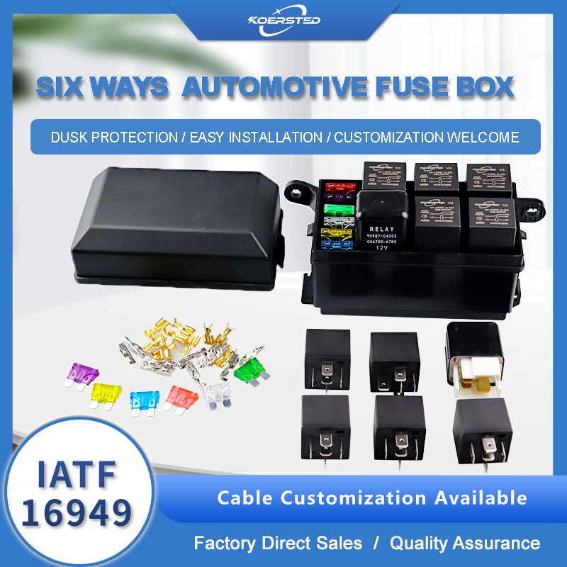 KKA-FB-6R6F Automotive Relay Fuse Box, Car Fuse Box, Auto Control Box Including 6 Relays, 6 Fuses and Connectors