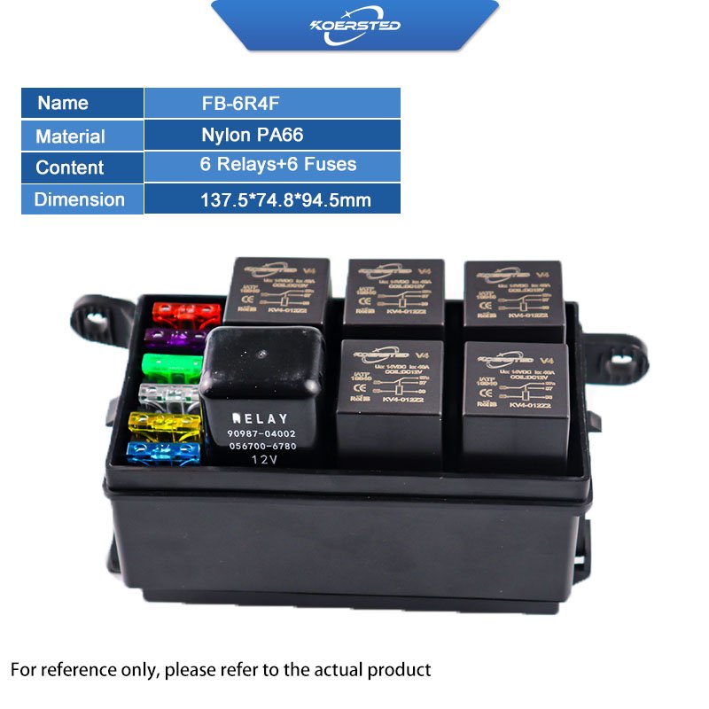 KKA-FB-6R6F Automotive Relay Fuse Box, Car Fuse Box, Auto Control Box Including 6 Relays, 6 Fuses and Connectors