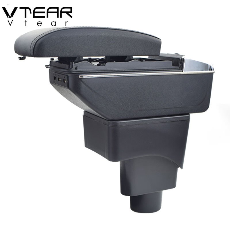 Vtear for Ford Ecosport Armrest Leather USB Interface Storage Box Red Thread Car-styling Interior ABS Arm Rest Accessories Part