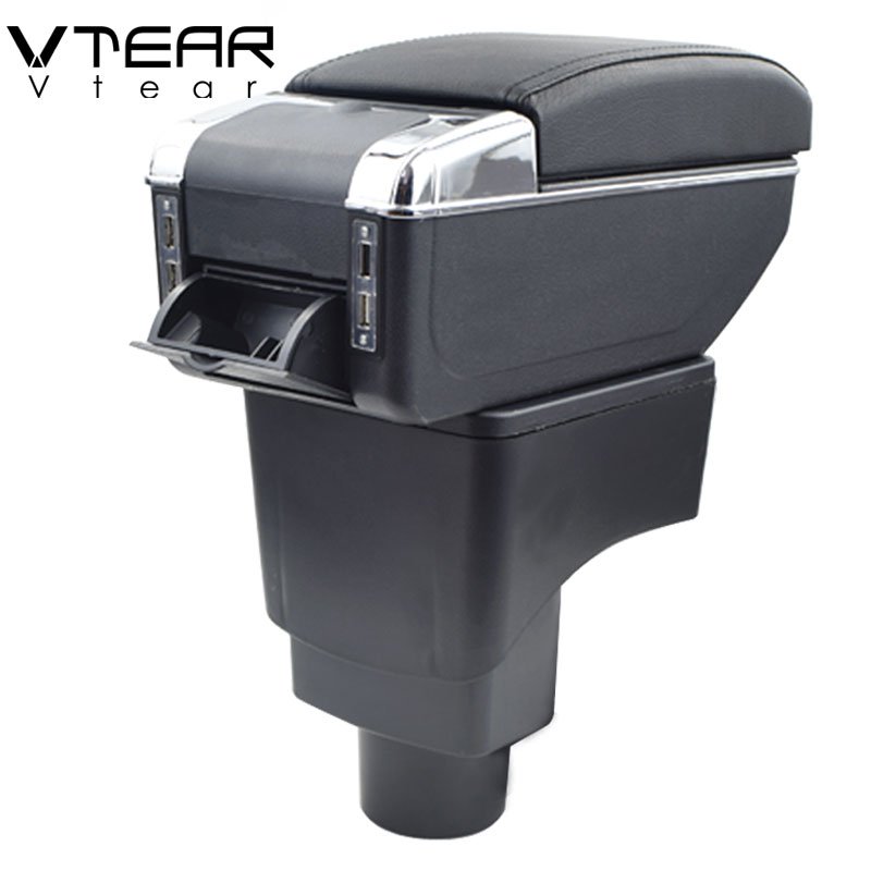 Vtear for Ford Ecosport Armrest Leather USB Interface Storage Box Red Thread Car-styling Interior ABS Arm Rest Accessories Part