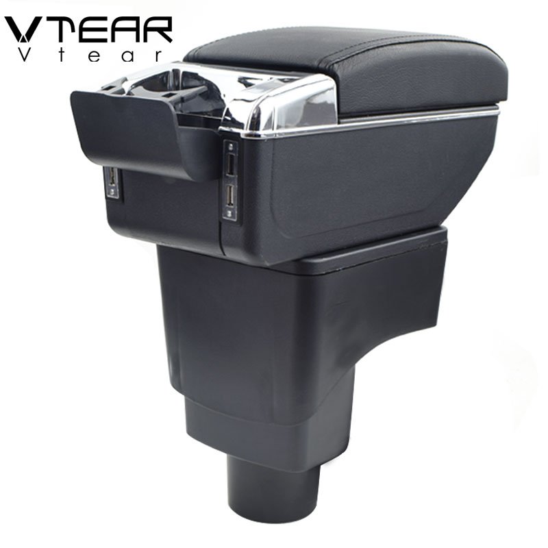 Vtear for Ford Ecosport Armrest Leather USB Interface Storage Box Red Thread Car-styling Interior ABS Arm Rest Accessories Part