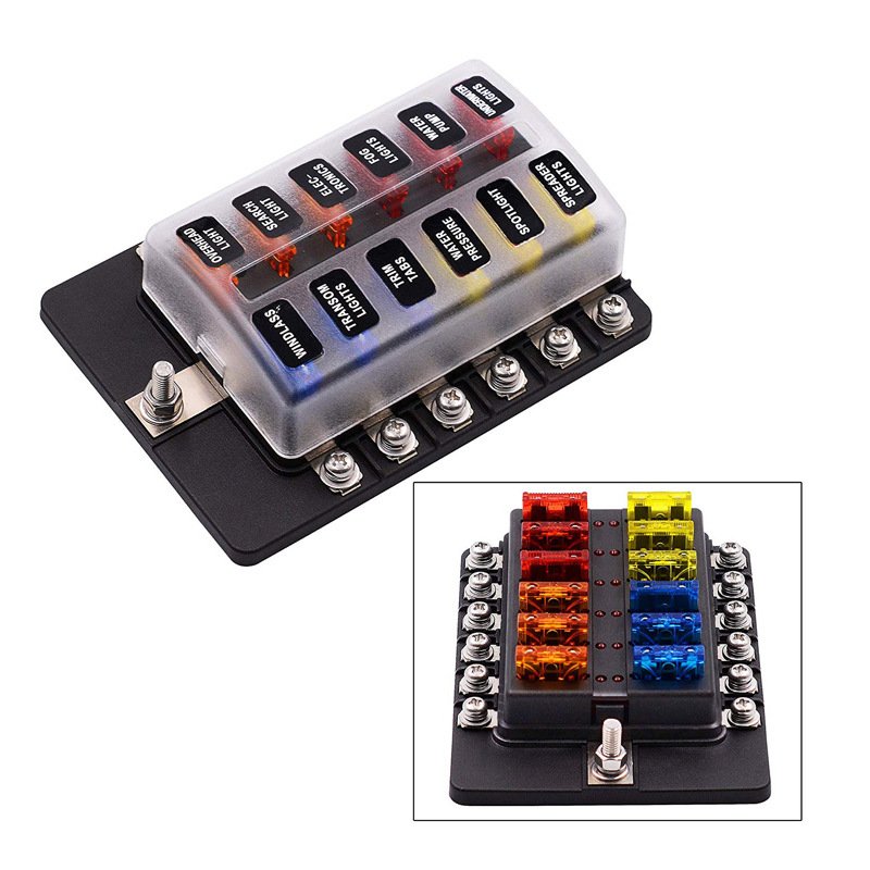 32V DC 12 Way Waterproof Auto Car Power Distribution Blade Fuse Holder Screw Type Fuse Box with LED