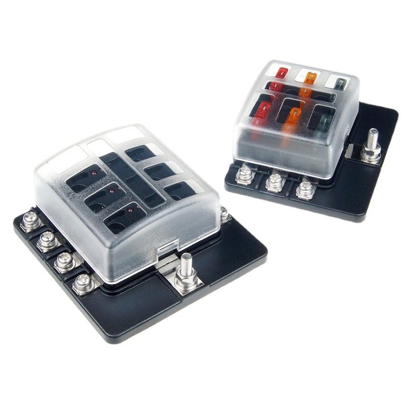 32V DC 12 Way Waterproof Auto Car Power Distribution Blade Fuse Holder Screw Type Fuse Box with LED