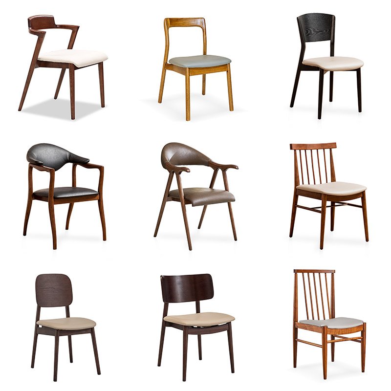 New Design Scandinavian Modern Leather Upholstered Dining Chairs Solid Wood Frame Home Furniture