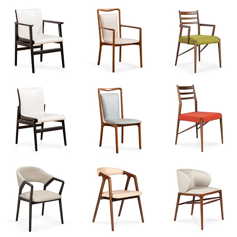 New Design Scandinavian Modern Leather Upholstered Dining Chairs Solid Wood Frame Home Furniture