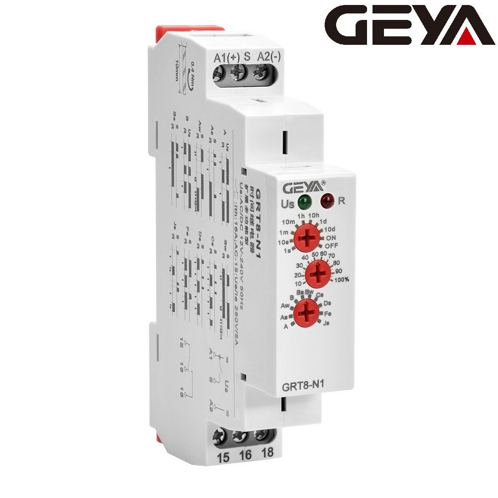 GEYA GRT8-N1 1SPDT AC230V AC/DC12V-240V Chinese Timer Relay Extended Multifunction Time Relay for Light Motor Pump
