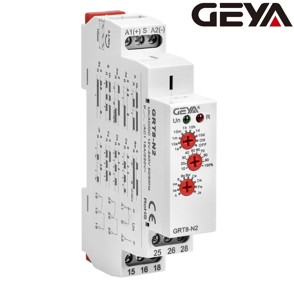 GEYA GRT8-N1 1SPDT AC230V AC/DC12V-240V Chinese Timer Relay Extended Multifunction Time Relay for Light Motor Pump