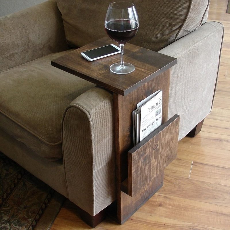 Handmade Solid Wood Anti-Slip Sofa Arm Tray Table With Cup Holder