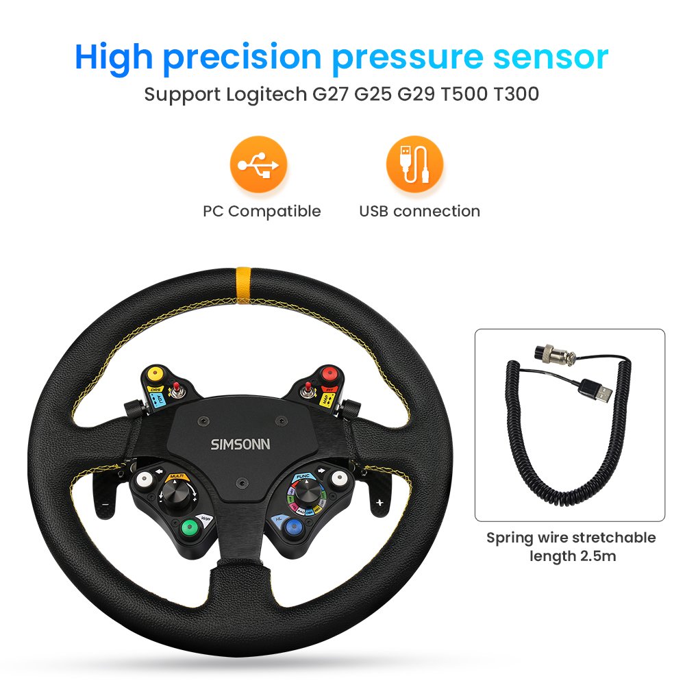 SIMSONN Sim Racing Steering Wheel PC Racing Wheel LED Button Gaming Paddle Shifter RacingWheel And Pedals
