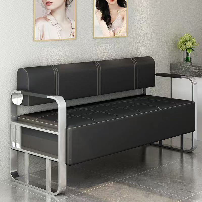Waiting Room Bench 2 Seat Chair Set of 4 Leather Airport Salon Bank Guest Reception Chairs Barber Waiting Bench with Armrests