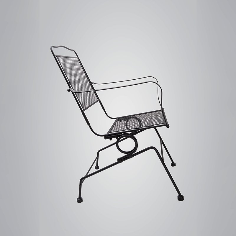 Easy to Assemble Decorative Leisure Style Black Mesh Armrest Iron Art Chair for Balcony