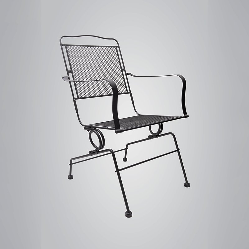 Easy to Assemble Decorative Leisure Style Black Mesh Armrest Iron Art Chair for Balcony