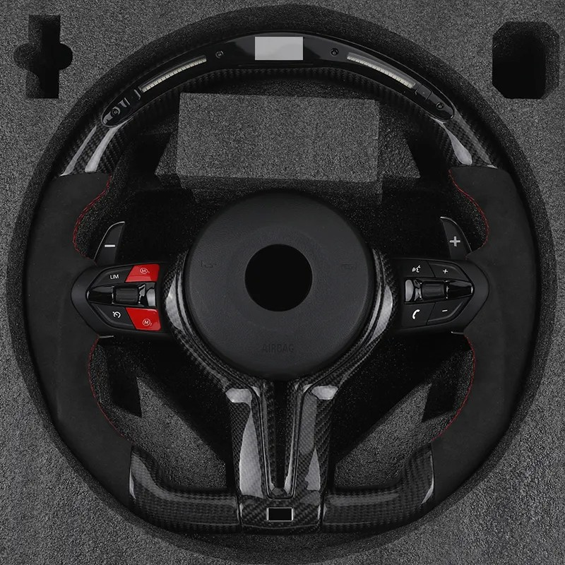 With Red M1 M2 Button Half Alcantara Carbon LED Steering Wheel for BMW 5 Series F10 F30 F01 E90 E60 E46 M3 F32 E39 E82 E87 E92