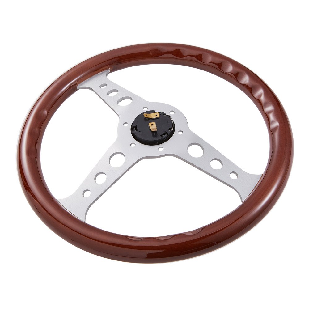 KYOSTAR Car Steering Wheel Silver Spoke 350mm 14 inch Classic Flat Wood Grain Steering Wheel