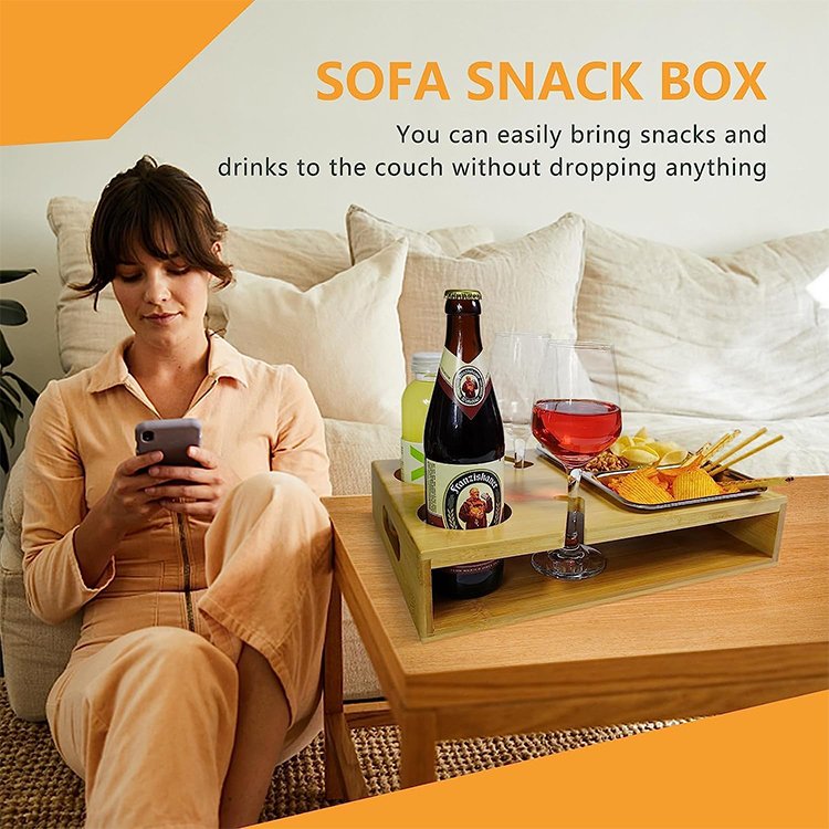 WDF Sofa Armrest Tray Couch bar Box Console Cup Holder Organizer Buddy Snack Tray Bamboo Couch Cup Holder for Counter Top