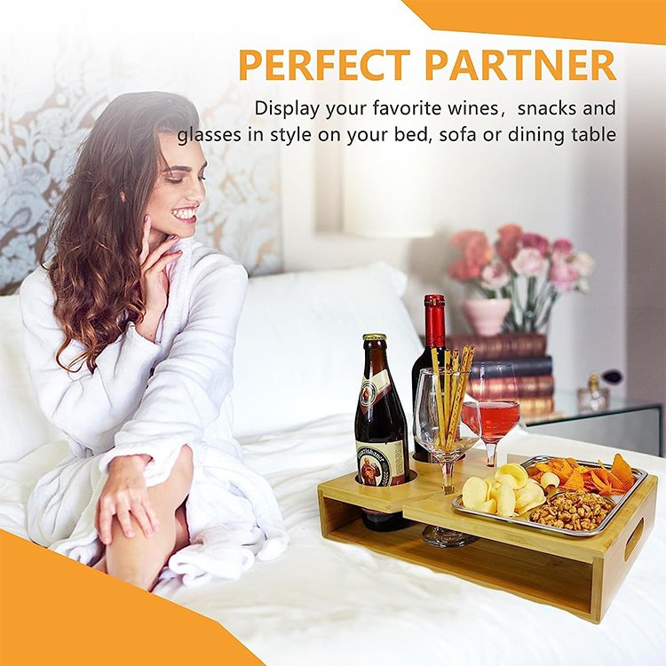 WDF Sofa Armrest Tray Couch bar Box Console Cup Holder Organizer Buddy Snack Tray Bamboo Couch Cup Holder for Counter Top