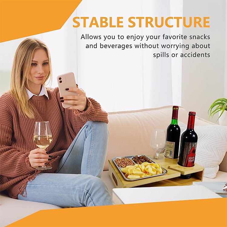 WDF Sofa Armrest Tray Couch bar Box Console Cup Holder Organizer Buddy Snack Tray Bamboo Couch Cup Holder for Counter Top
