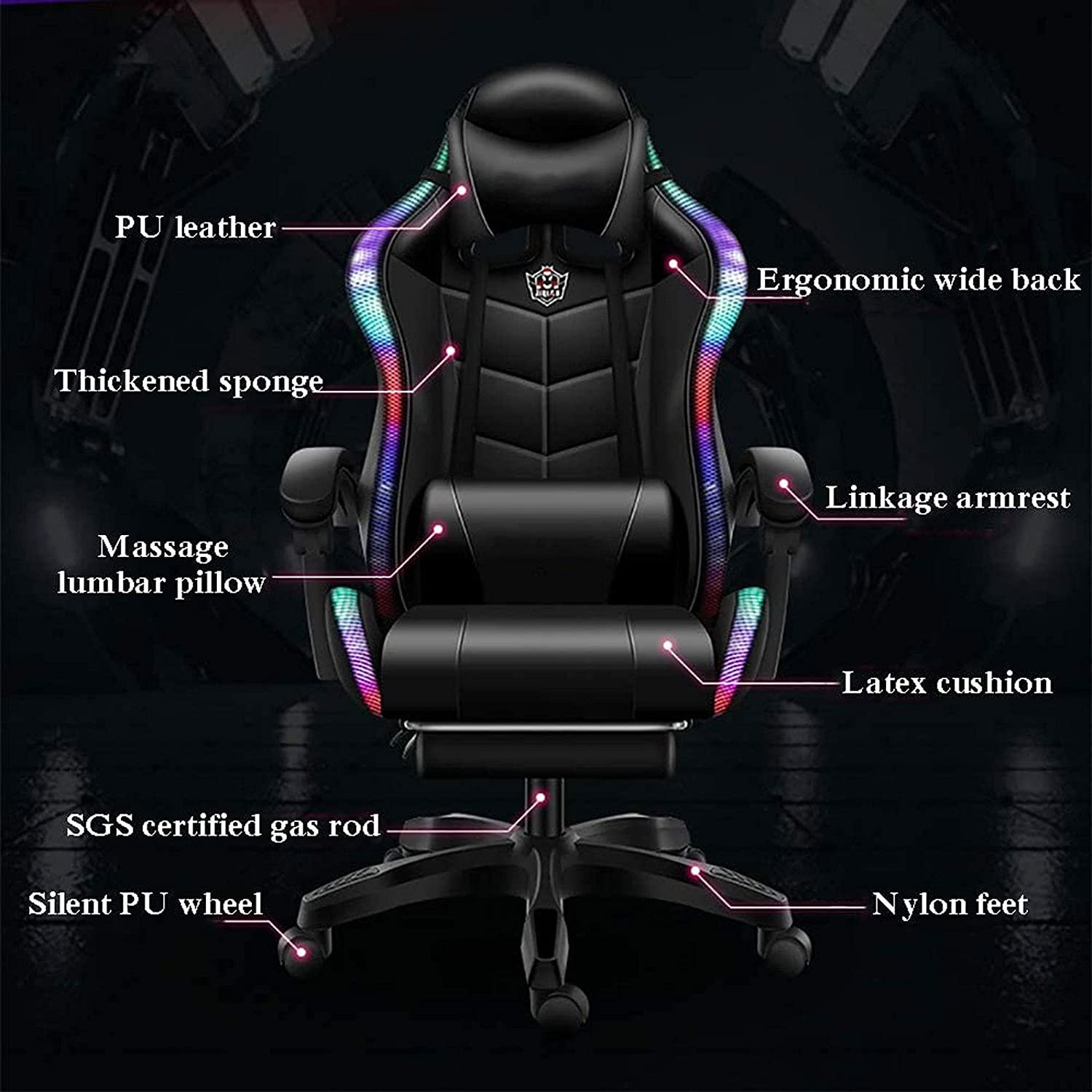 Custom Logo Ergonomic Design Adjustable Multifunctional Massage Blue-tooth Speaker Rgb Light Swivel Gaming Chair