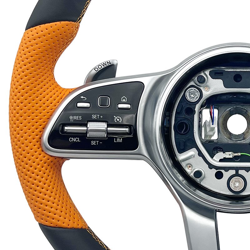 For Mercedes Benz A GLA B GLB C GLC E GLE CLS Sport Orange Leather Steering Wheel ZC-801-P13-F