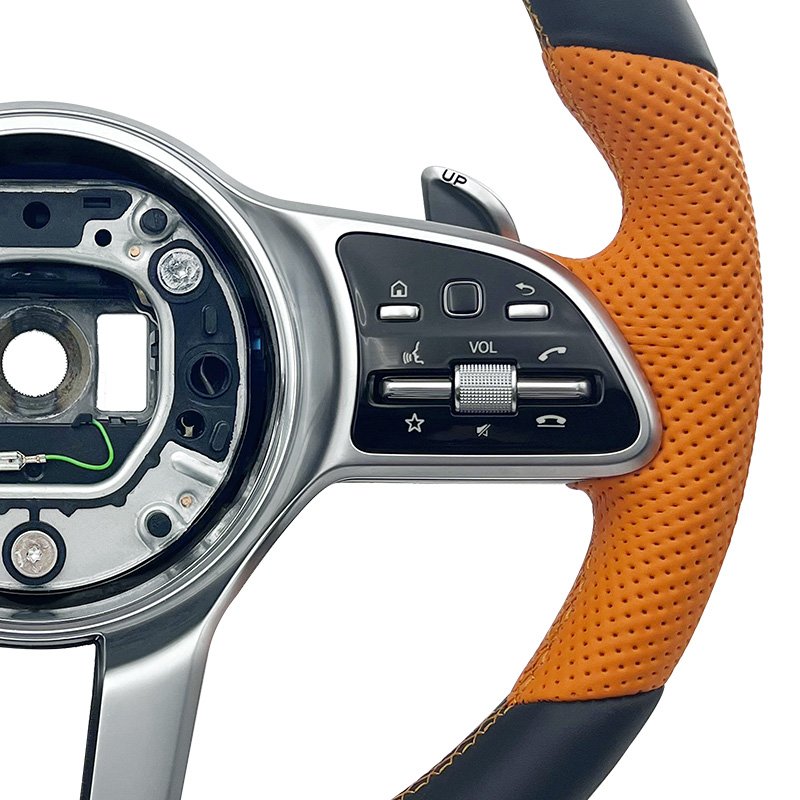 For Mercedes Benz A GLA B GLB C GLC E GLE CLS Sport Orange Leather Steering Wheel ZC-801-P13-F