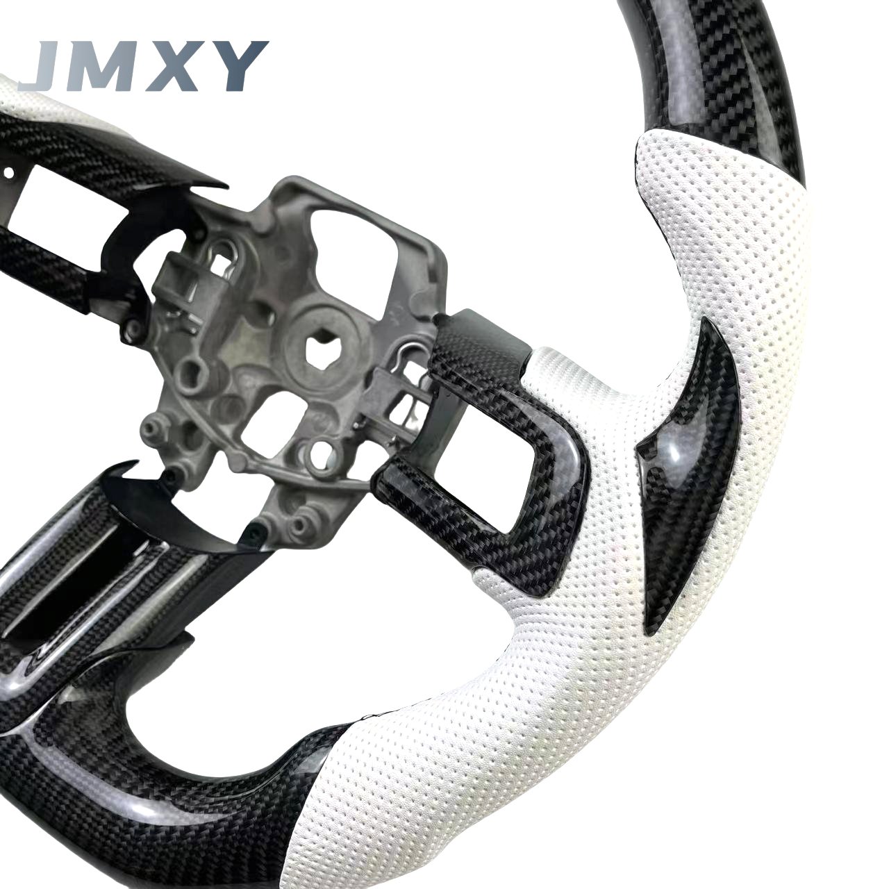White perforated leather Ford Mustang GT 2015-2023 Car steering wheel racing true carbon fiber steering wheel