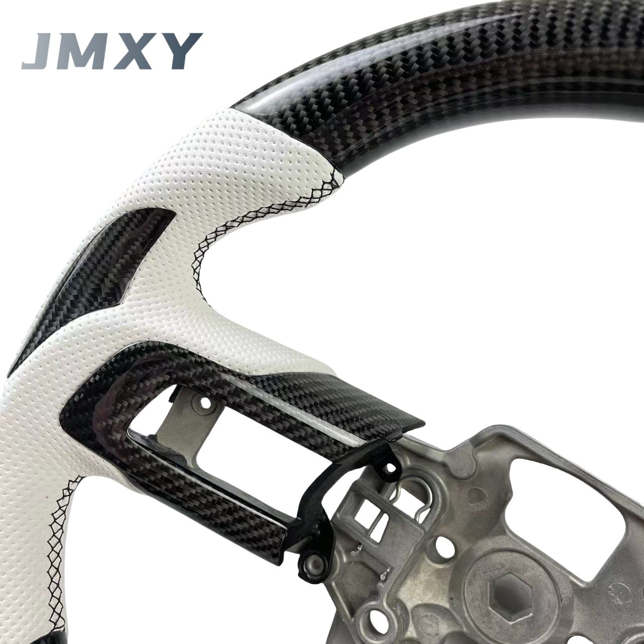 White perforated leather Ford Mustang GT 2015-2023 Car steering wheel racing true carbon fiber steering wheel