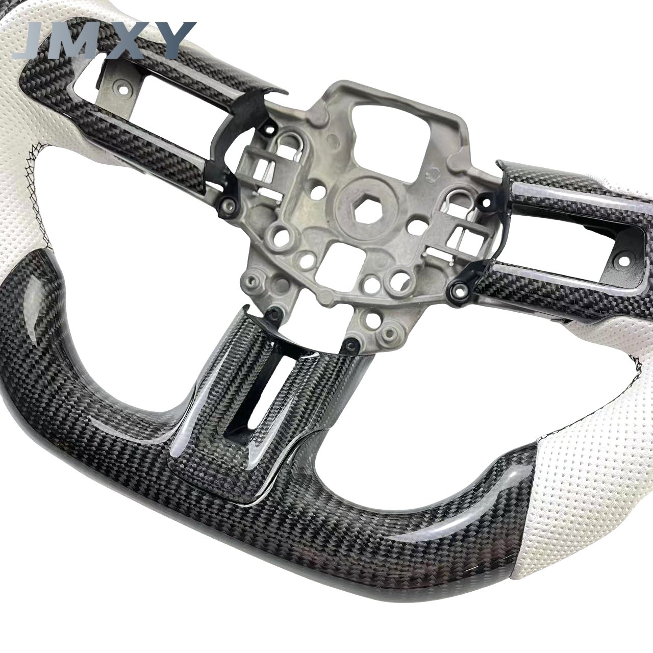 White perforated leather Ford Mustang GT 2015-2023 Car steering wheel racing true carbon fiber steering wheel