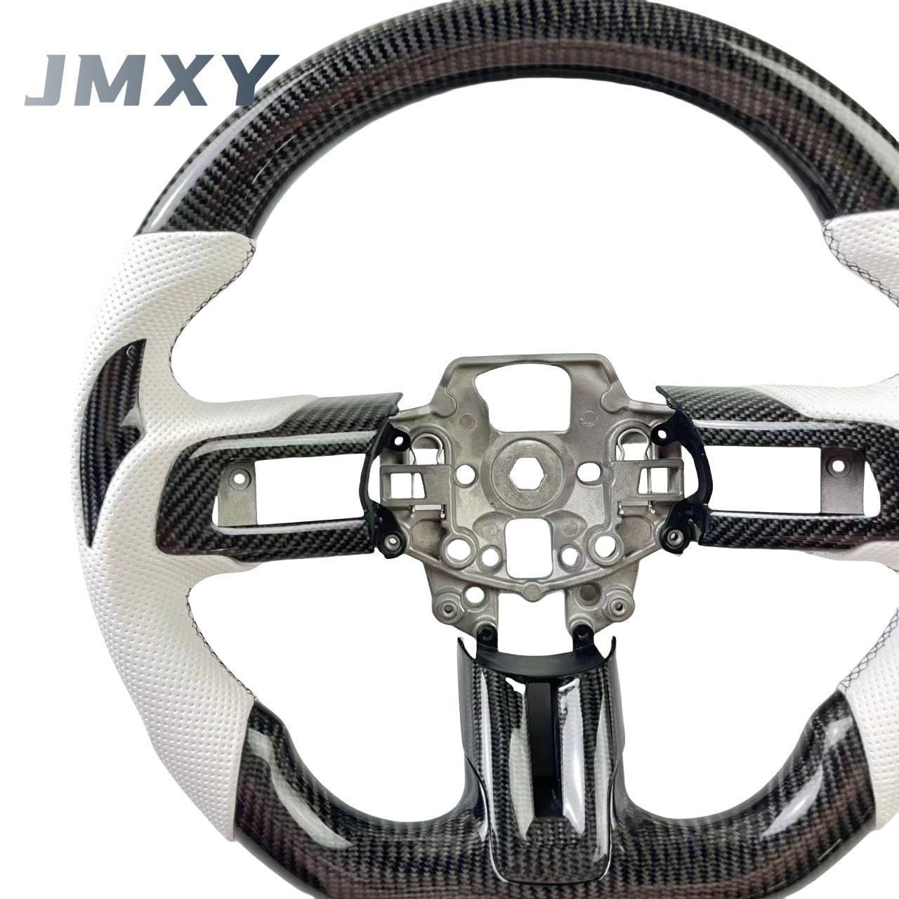 White perforated leather Ford Mustang GT 2015-2023 Car steering wheel racing true carbon fiber steering wheel