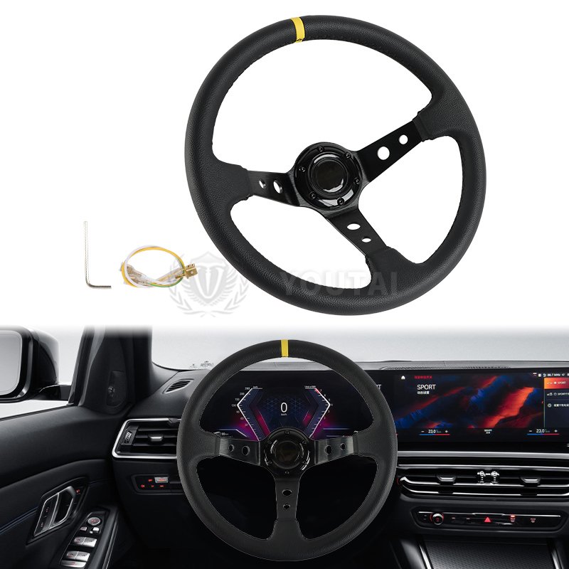 Customize Steering Wheel 340mm leather Deep Concave Universal leather With Ring Drifting Car Steering Wheel