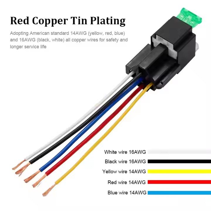 DC12V 30A Automotive Fuse Relay 4pin and Wire Harness Kit Car Relay with Metal Bracket for Boat RV