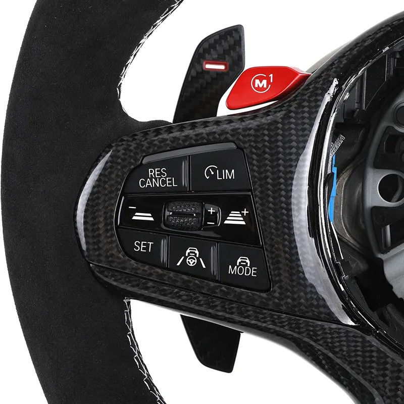 With M1 M2 Button Half Alcantara Leather Steering Wheel for BMW M3 G80 M4 G82 X3 G01 X4 G02 X5 G05 X6 G06 G11 G12 G20 G30 Z4 G29