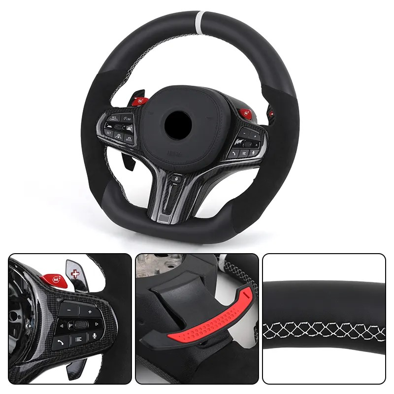 With M1 M2 Button Half Alcantara Leather Steering Wheel for BMW M3 G80 M4 G82 X3 G01 X4 G02 X5 G05 X6 G06 G11 G12 G20 G30 Z4 G29