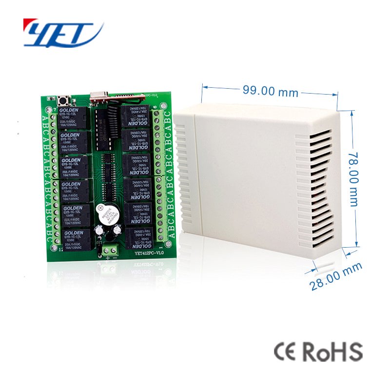YET412+YET112D 12 Way Relay Switch 12 Volt Long Range Waterproof Remote Control Wireless Transmitter and Receiver