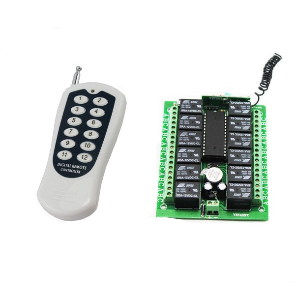 YET412+YET112D 12 Way Relay Switch 12 Volt Long Range Waterproof Remote Control Wireless Transmitter and Receiver