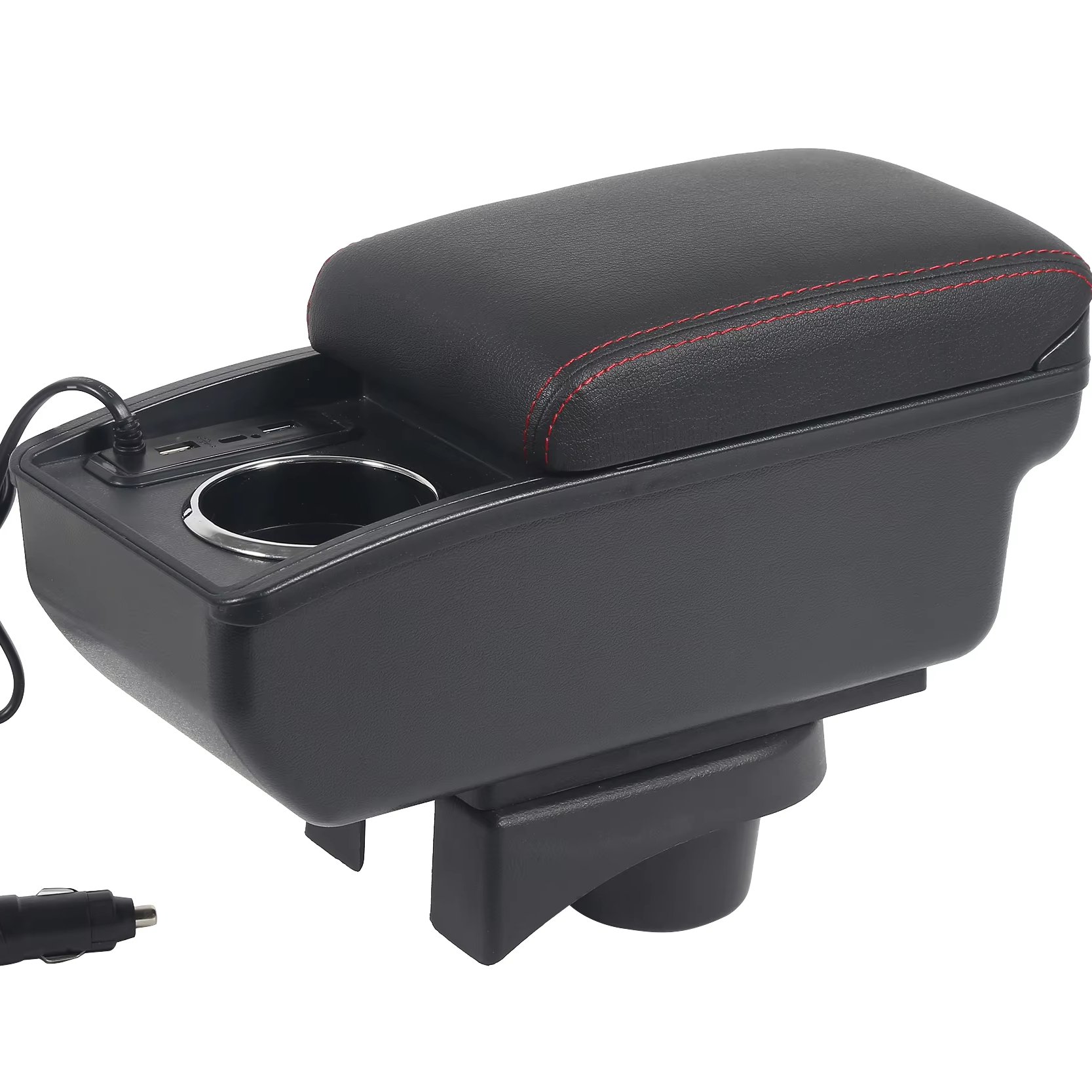 3 USBJapan Car Slide Black Car Armrest Storage Box Rotatable Center Console PU Leather for Toyota Avanza/Rush 2016-2018