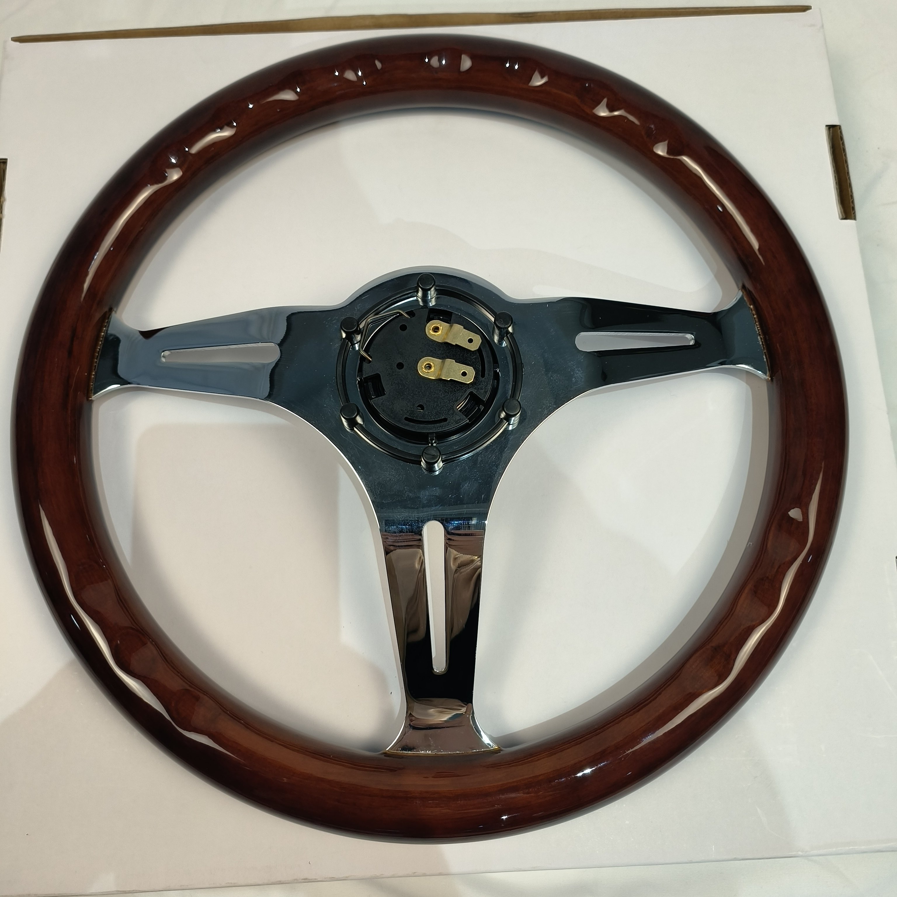 TRAPLY Universal 14inch Real Wood Steering Wheel JDM Racing Classic Solid Wood Steering Wheel