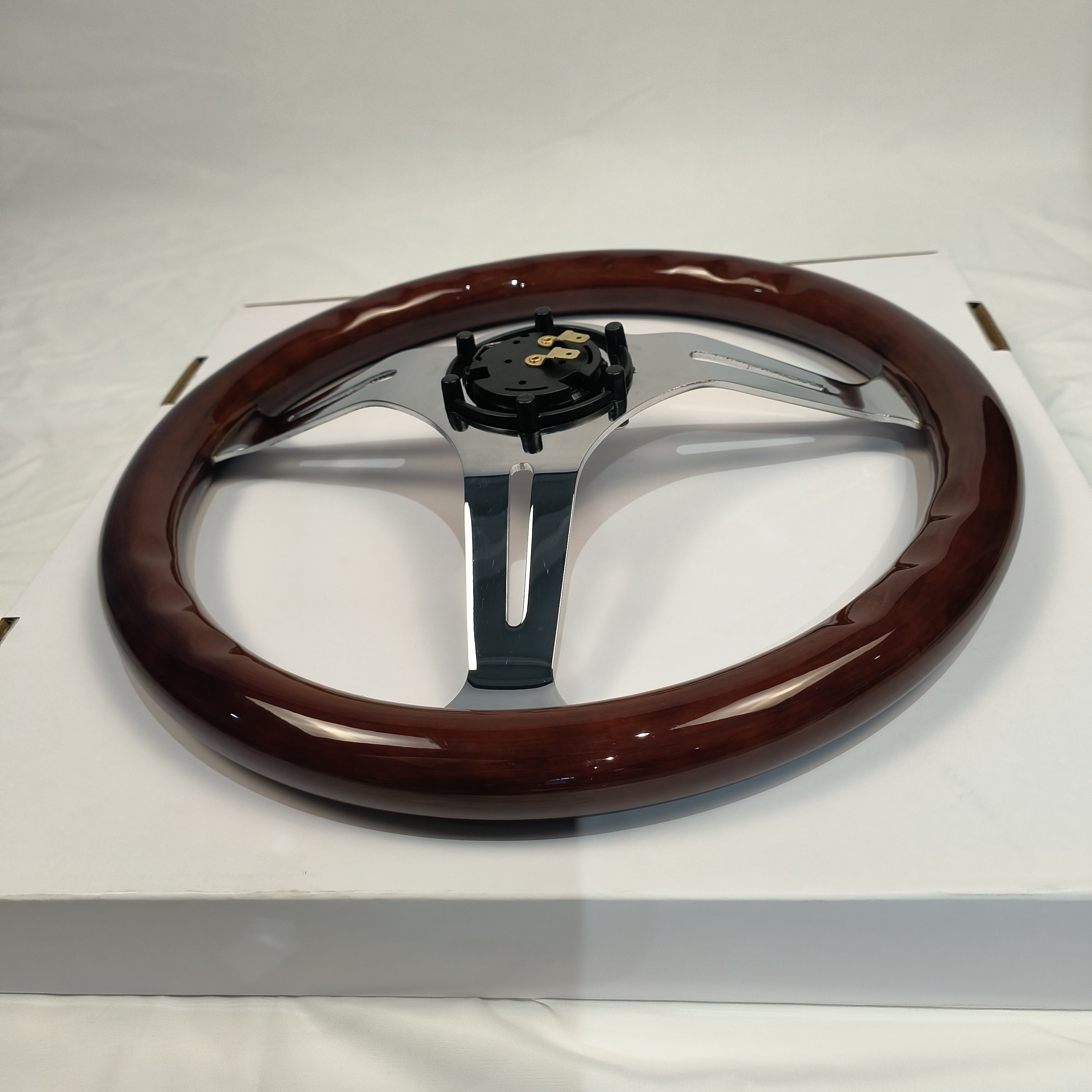 TRAPLY Universal 14inch Real Wood Steering Wheel JDM Racing Classic Solid Wood Steering Wheel