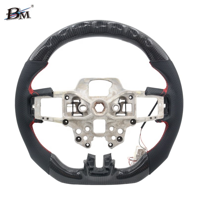 LED Carbon Fiber Black Perforated Leather For FORD MUSTANG 2018 2019 2020 2021 2022 Steering Wheels Interior Accessories For Car