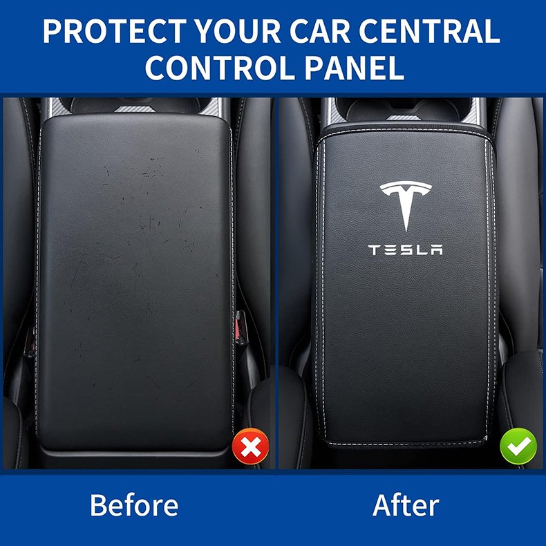 Car Interior Accessories Car Center Console Pad Waterproof PU Leather Armrest Box Cover for Tesla Model 3 Model Y