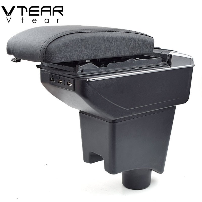 Vtear for Dacia Sandero Armrest Car USB Charging Heighten Double Layer Central Store Content Storage Box Arm Rest Accessories