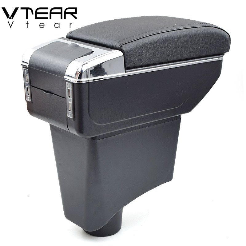 Vtear for Dacia Sandero Armrest Car USB Charging Heighten Double Layer Central Store Content Storage Box Arm Rest Accessories