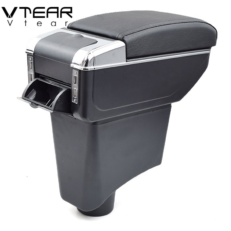 Vtear for Dacia Sandero Armrest Car USB Charging Heighten Double Layer Central Store Content Storage Box Arm Rest Accessories